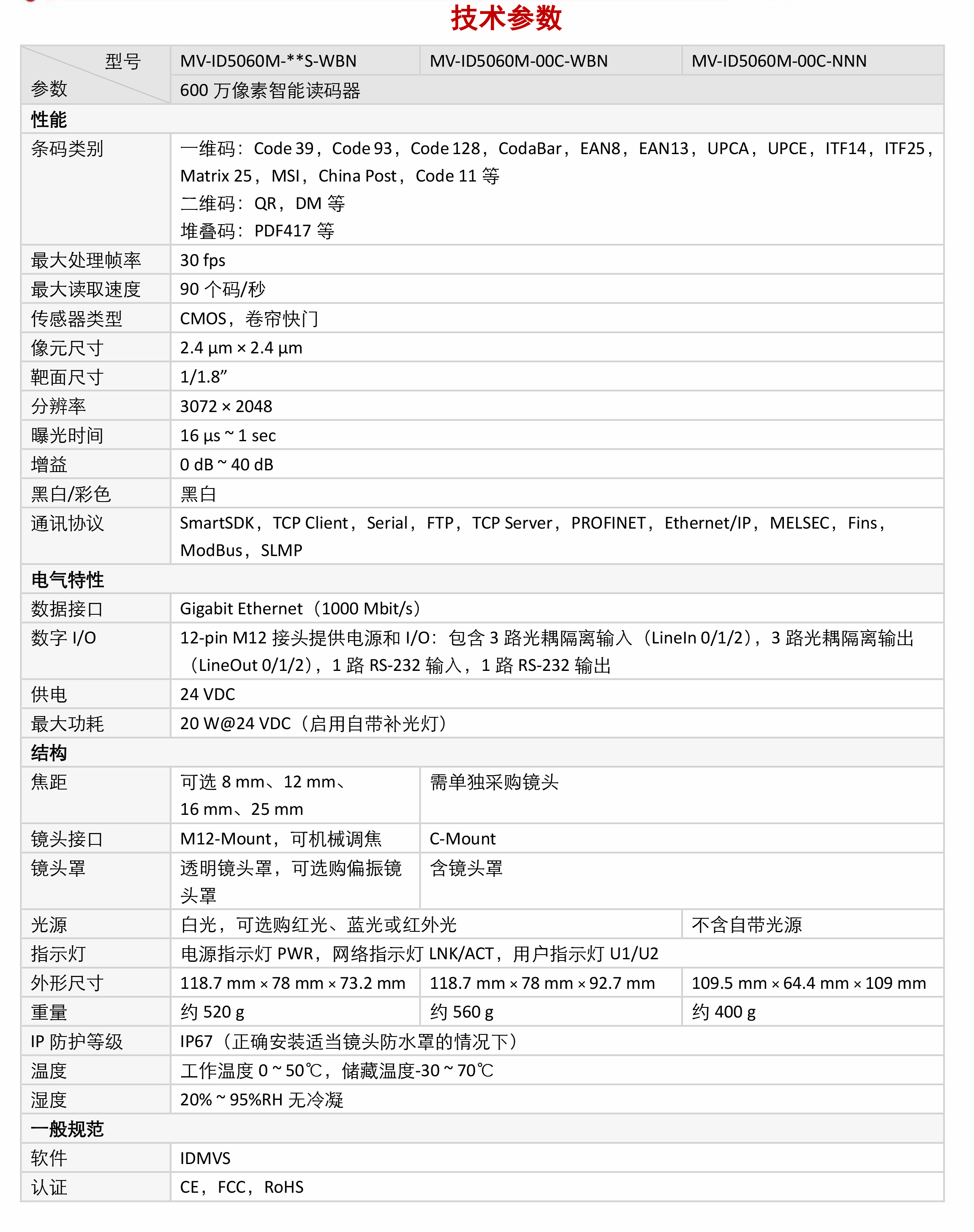智能读码丨海康ID5000系列 MV-ID5060M 600 万像素全功能型工业读码器-捷利得(北京)自动化科技有限公司