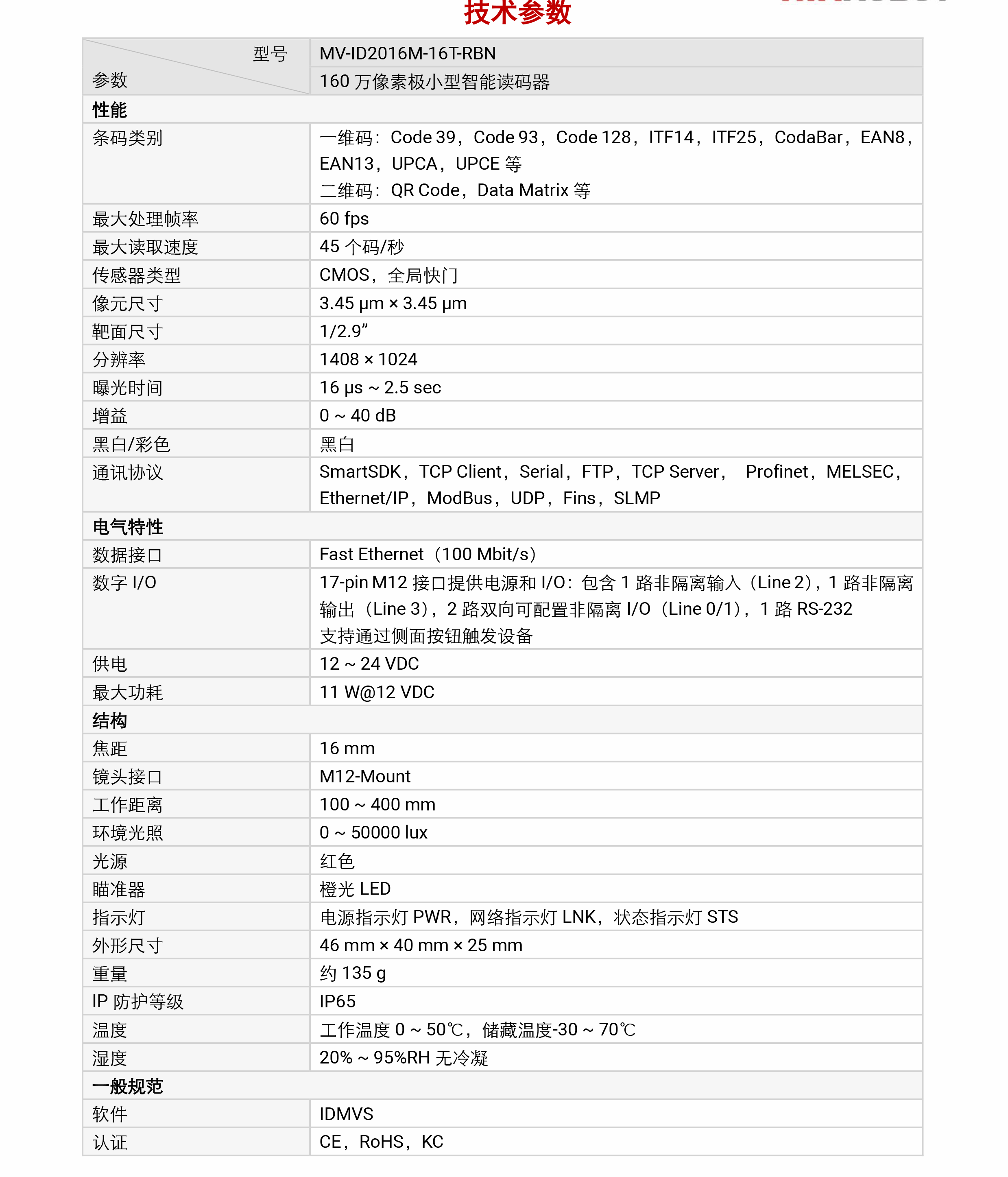 智能读码丨海康机器人MV-ID2016M-16T 160 万像素极小型智能读码器插图4