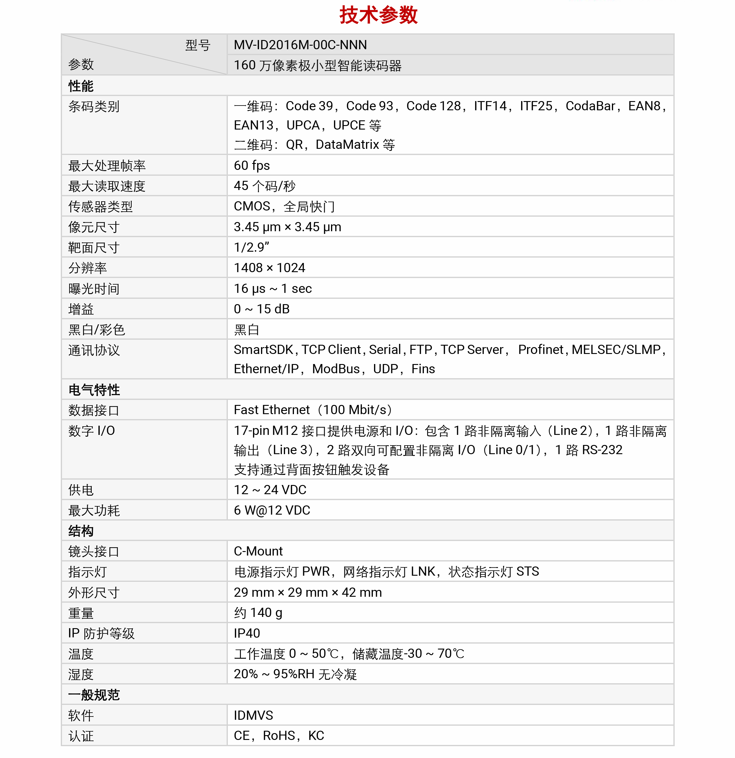 智能读码丨海康机器人MV-ID2016M-00C-NNN 160 万像素极小型智能读码器-捷利得(北京)自动化科技有限公司