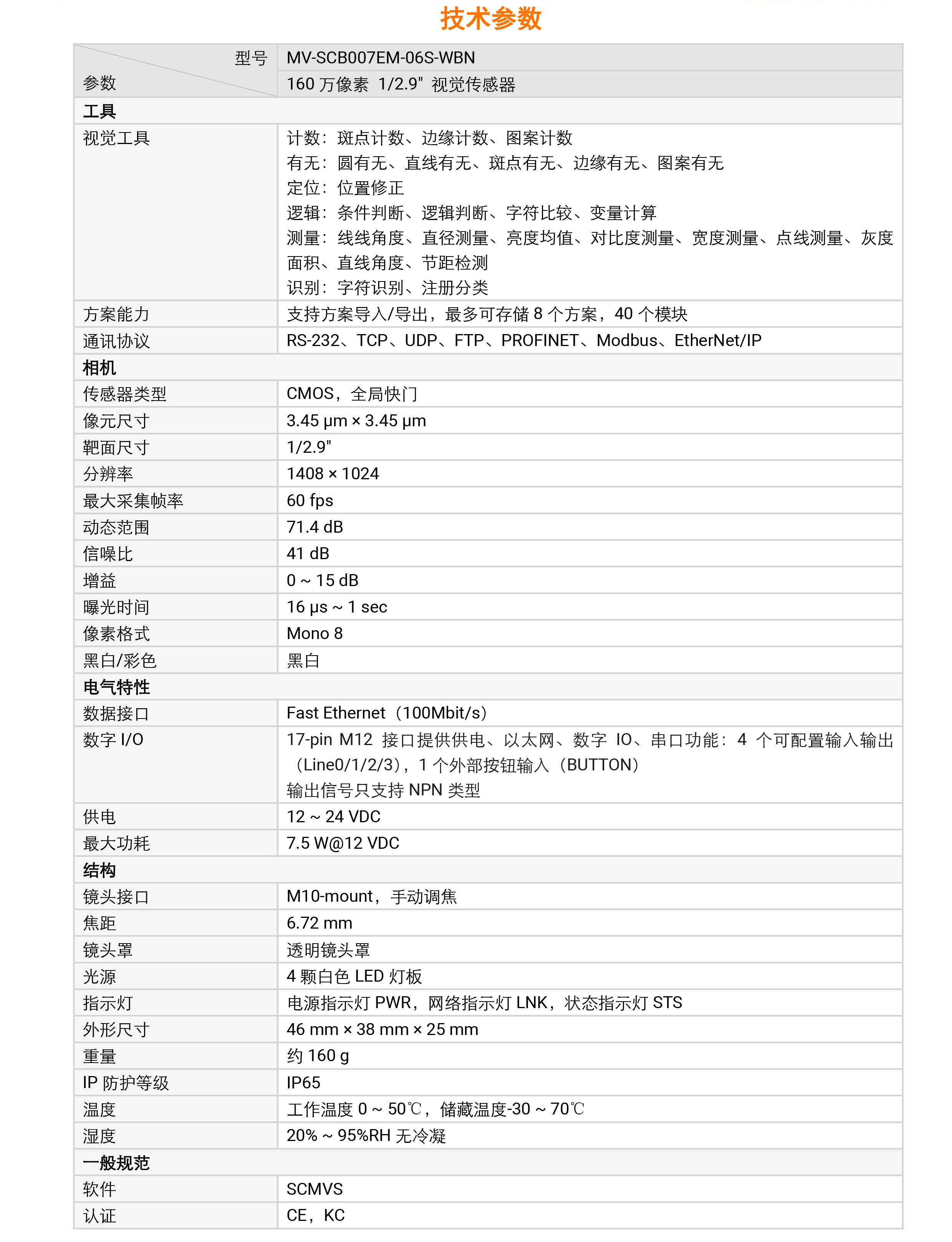 视觉传感器丨海康机器人 MV-SCB007EM-06S-WBN 160万像素1/2.9″黑白视觉传感器-捷利得(北京)自动化科技有限公司