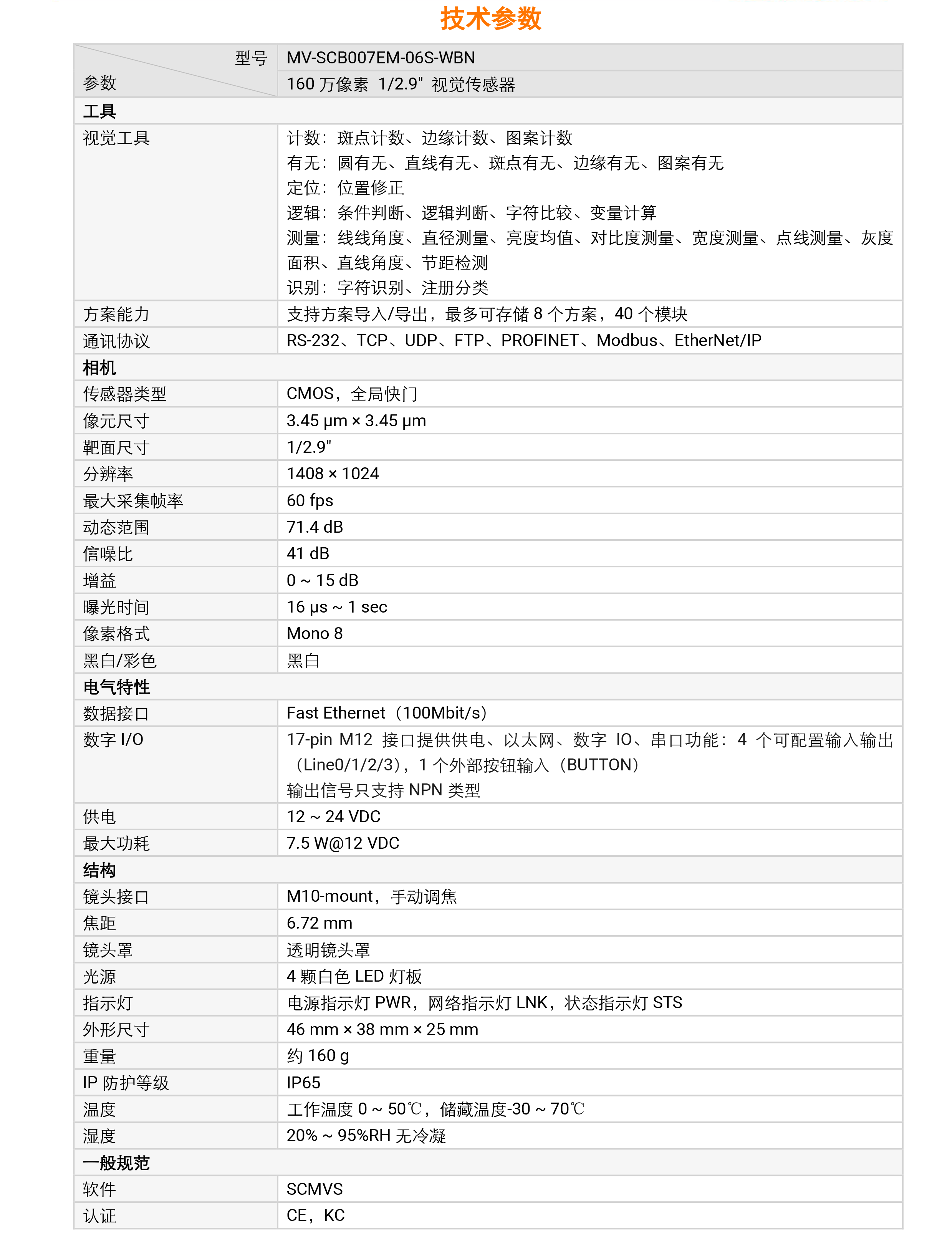 视觉传感器丨海康机器人 MV-SCB007EM-06S-WBN 160万像素1/2.9″黑白视觉传感器插图7