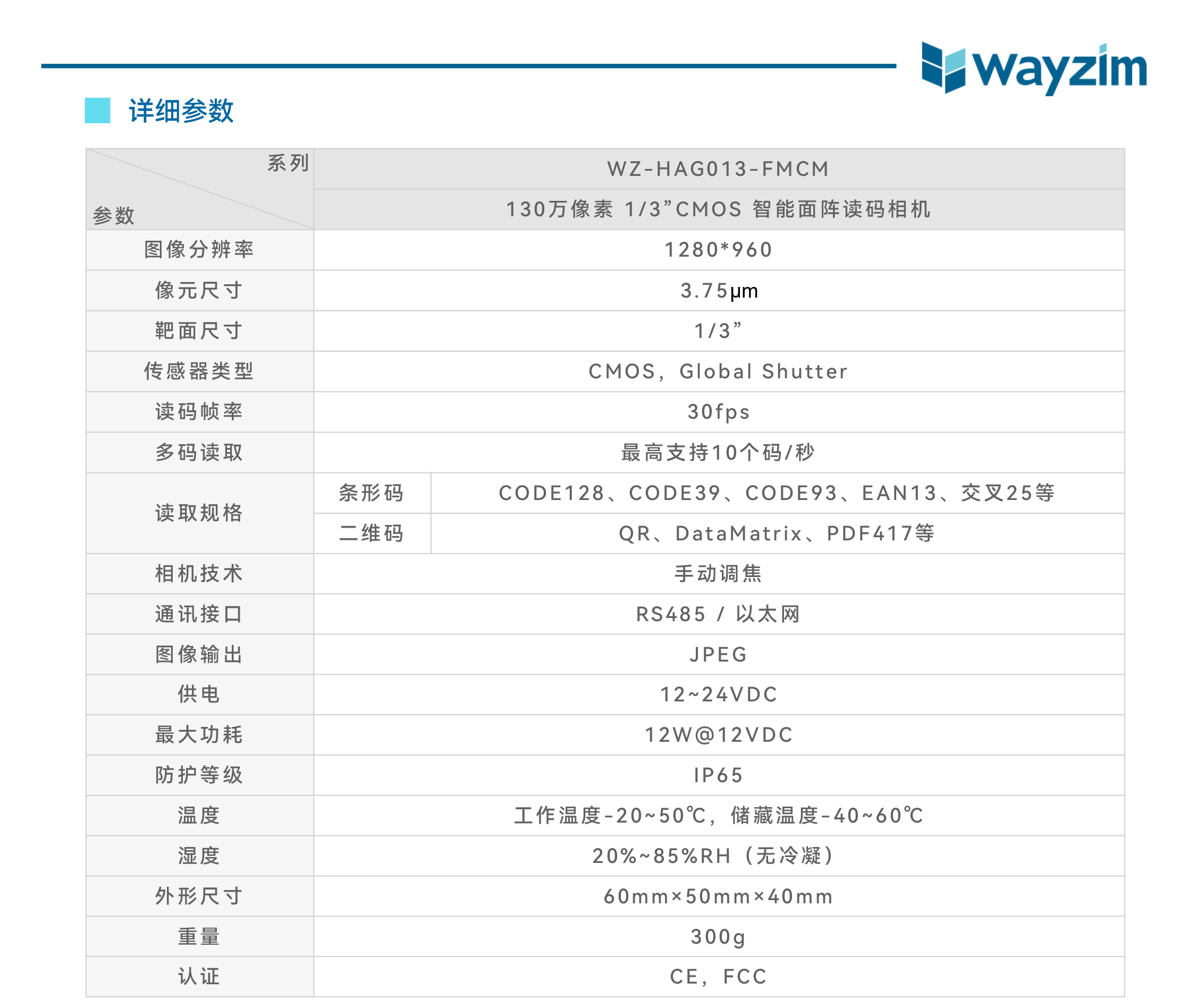 智能读码丨中科微至（wayzim）WZ-HAG013-FMCM智能面阵读码相机插图3
