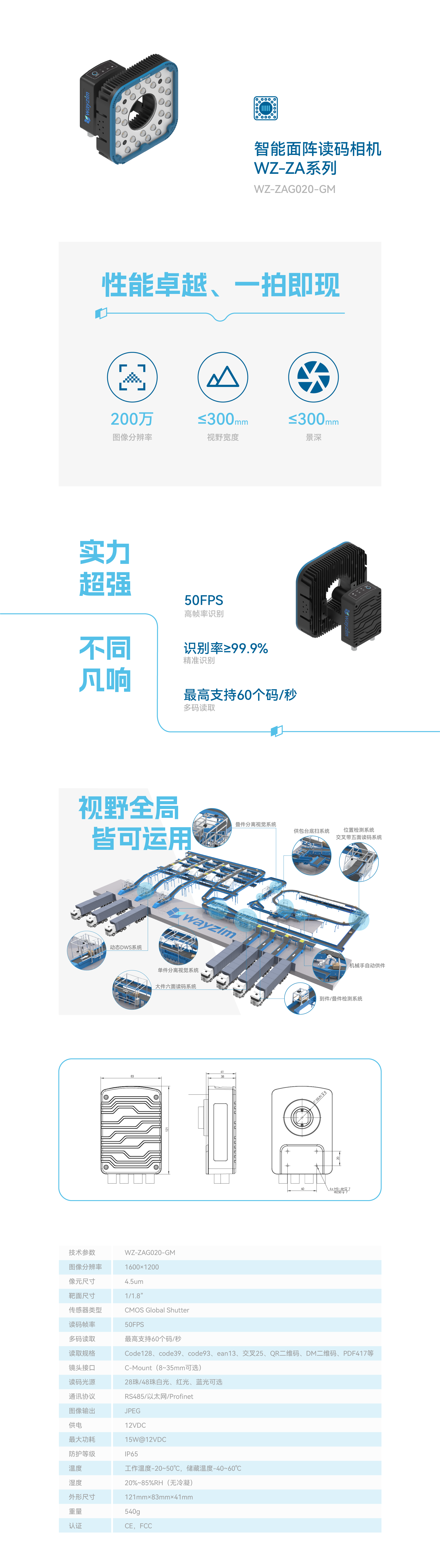 智能读码丨中科微至（wayzim）WZ-ZAG020-GM-MN 智能面阵读码相机插图1